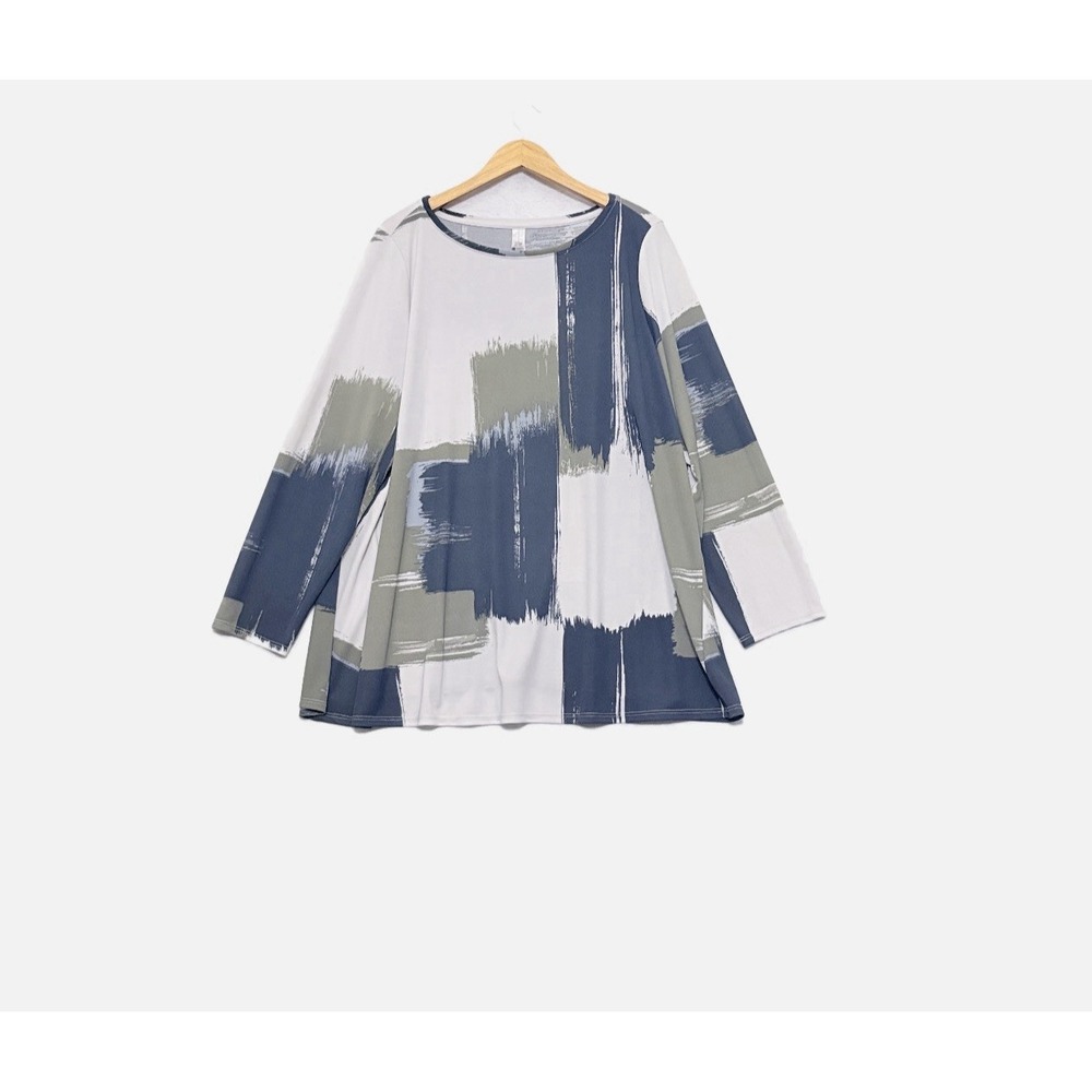 Marla Wynne Tunic Abstract Paintbrush Print Long Sleeve Flowy Artsy Top Size 3X